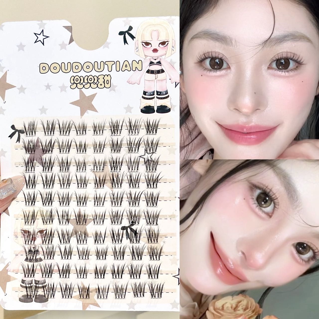 Eyelash Extension Natural - Doudoutian Segmented Nude Lashes Lifelike Staggered