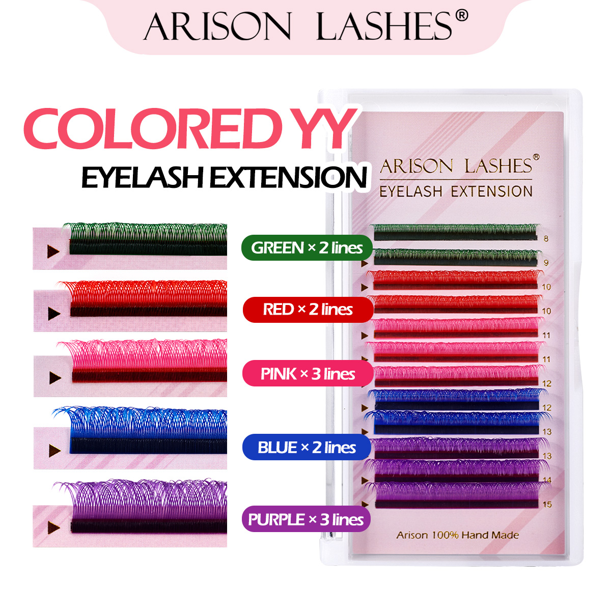 Eyelash Extension Double Volume - ARISON Mixed Color YY Lashes Premade